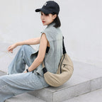 Casual Versatile Crossbody Canvas Bag, Wide Shoulder Strap Single Shoulder Messenger Bag, Dumpling Bag Simple Style Unisex, Moon Bag, Light Space Cloth Bag - SJB-DIAMOND ELITES