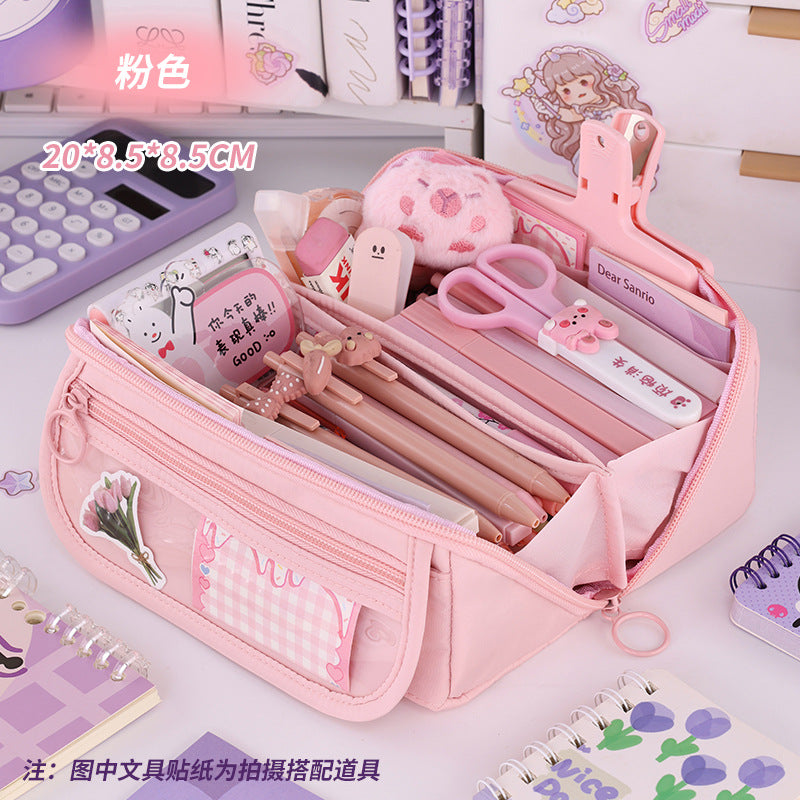 Girls Heart Prism Pencil Case, Large Capacity Elementary School Stationery Box, Girls Stationery Bag, Multifunctional Pencil Case