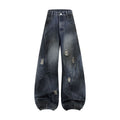 Retro Washed Ripped Deconstruction Stitching Design Straight Jeans Lootquake LLC
