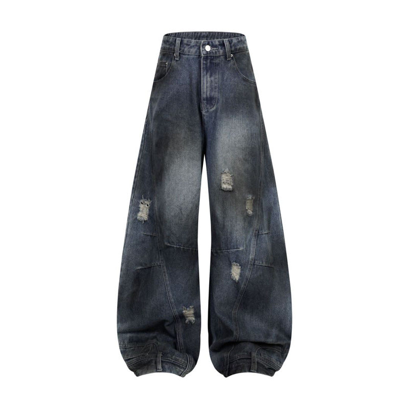 Retro Washed Ripped Deconstruction Stitching Design Straight Jeans Lootquake LLC