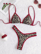 Hemming contrasting print strap sexy bikini split swimsuit Batwing Short Sleeve Shirt W Plants Print