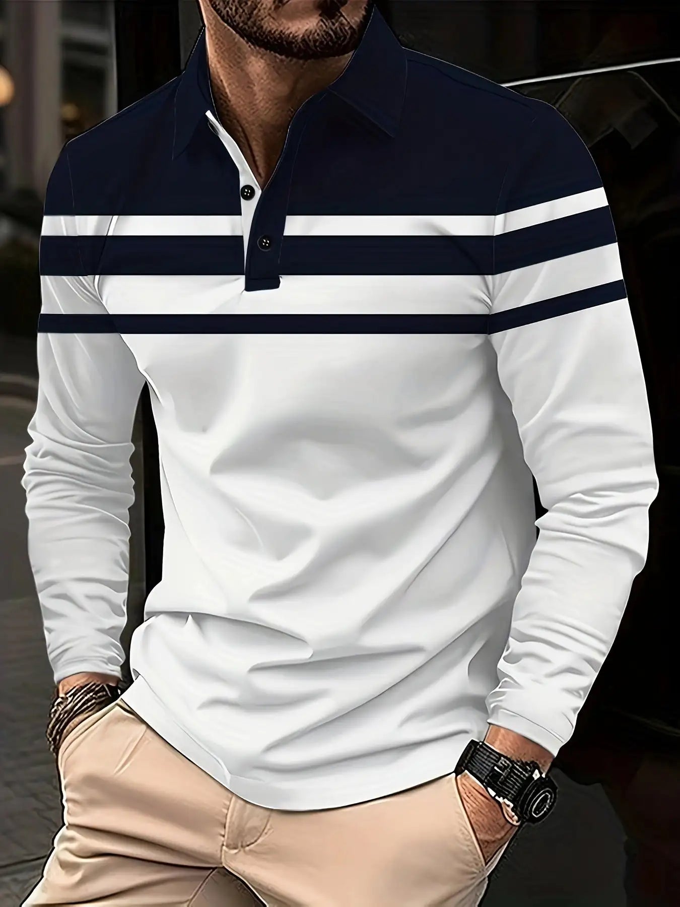 Men's Button Casual Slim Lapel 3D Printed Long Sleeve