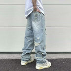 Water Washed Hole Retro Street Wide Leg Jeans Lootquake LLC
