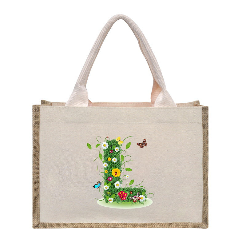 Cotton and linen canvas tote bag, printed letter tote bag, portable light handbag, gift shopping bag - SJB-DIAMOND ELITES