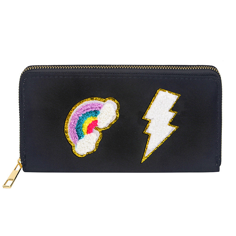 Women's alphabet embroidered wallet, long coin purse, nylon zipper ticket holder, multi-function card bag - SJB-DIAMOND ELITES