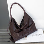 Genuine leather cowhide large hobo bag, real leather commuter women's bag, fashionable pleated shoulder bag, hobo bag for women - SJB-DIAMOND ELITES
