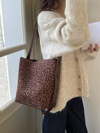Suede vintage leopard print bucket bag, versatile shoulder crossbody women tote bag, hobo shoulder bag for women - SJB-DIAMOND ELITES