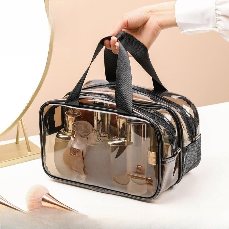 Makeup bag with compartments,Simple transparent waterproof cosmetic bag, pvc double-layer dry and wet separation toilet bag, travel portable cosmetic storage bag, makeup bag organizer, - SJB-DIAMOND ELITES