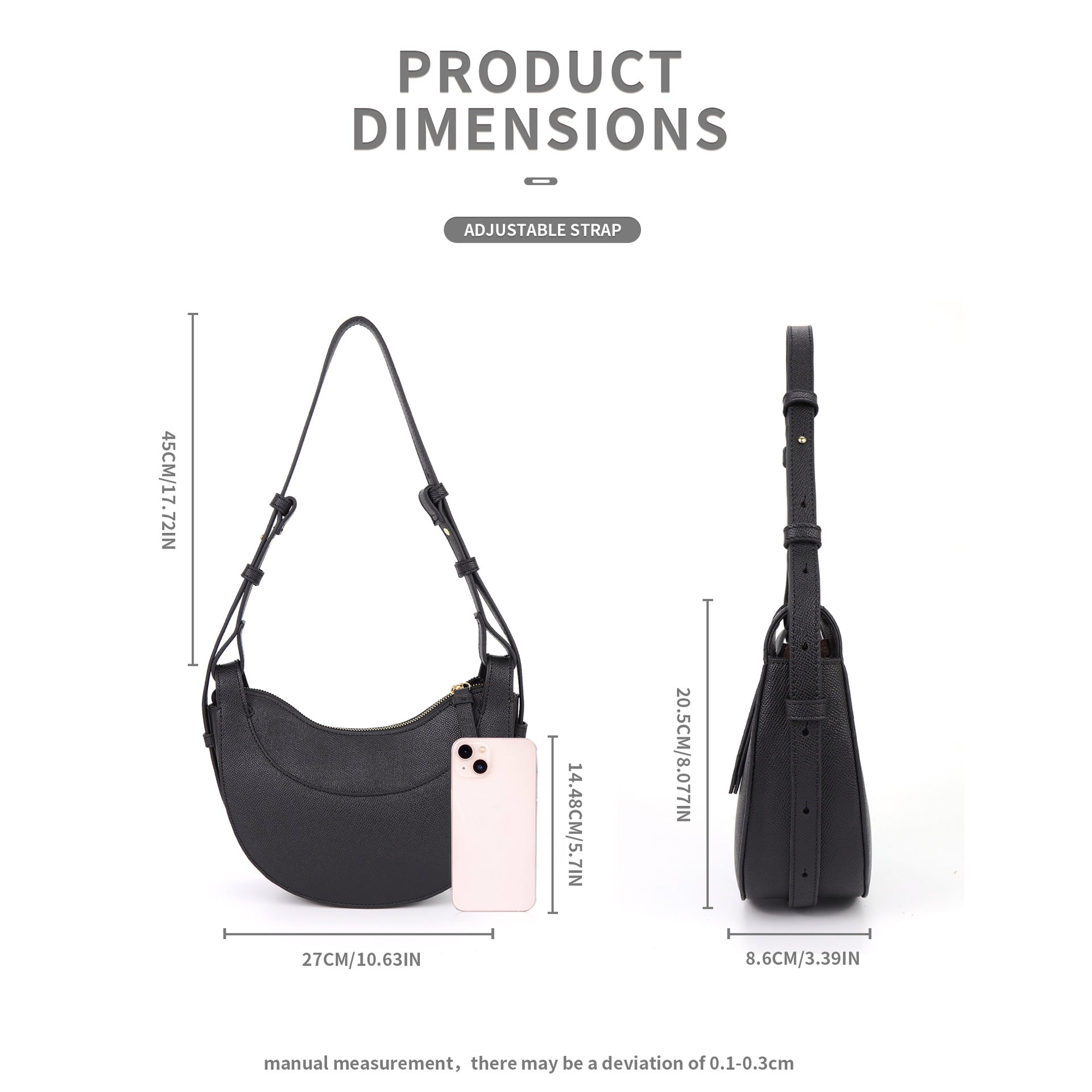 Half moon bag, adjustable shoulder strap crossbody shoulder bag for women, crescent bag, triple use underarm bag, hobo bag for women, - SJB-DIAMOND ELITES
