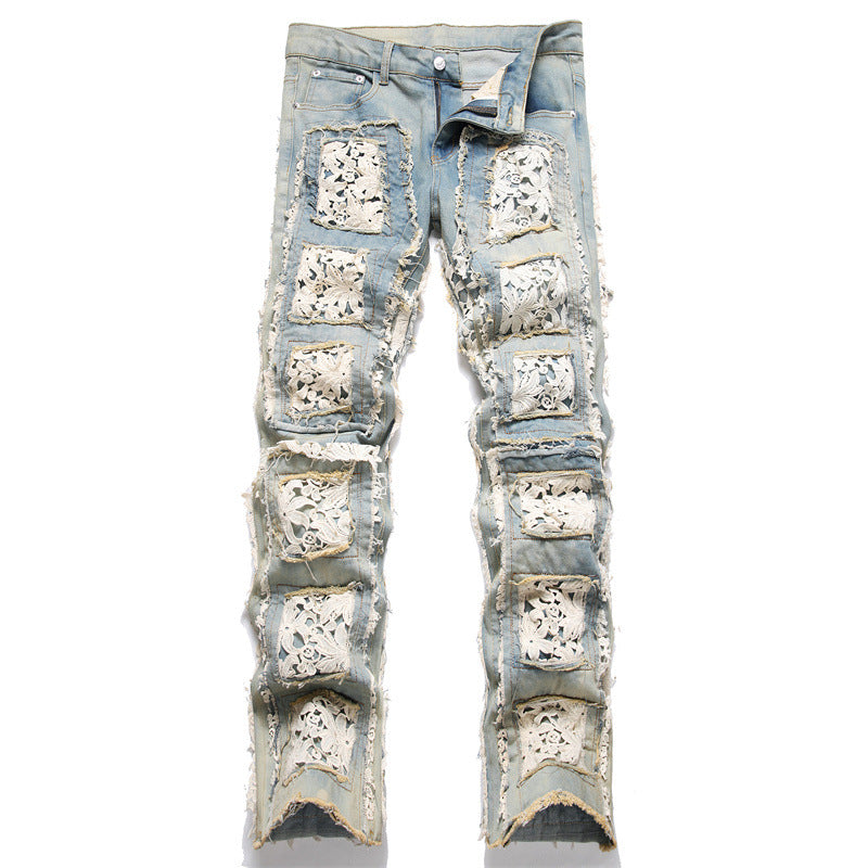 Slim-fit Straight Double-sided Embroidered Patch Youth Blue Men's Flared Jeans Lootquake LLC