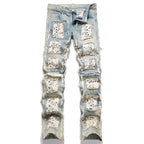 Slim-fit Straight Double-sided Embroidered Patch Youth Blue Men's Flared Jeans Lootquake LLC