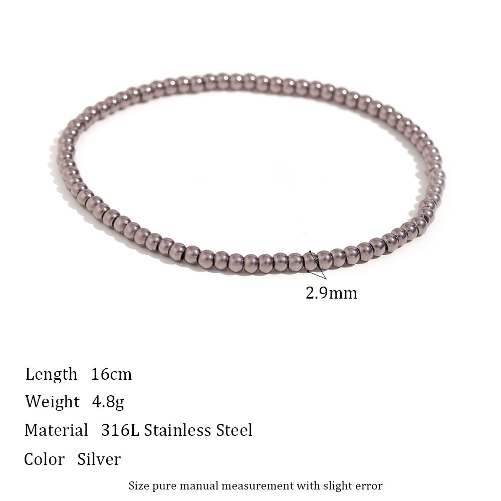 Niche Vintage Stainless Steel Plated 18K Elastic Bead Bracelet Pi-Mart