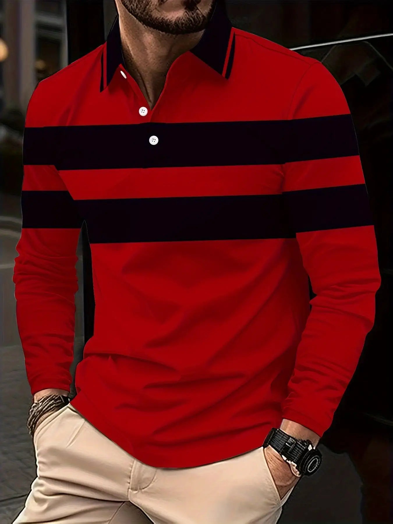 Men's Button Casual Slim Lapel 3D Printed Long Sleeve