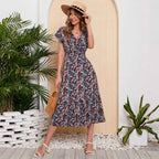 Women Summer Chiffon Floral Print Long Dress