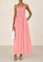 Women's Dress, Thin Shoulder Strap Pleated Vest, Suspender Pocket Dress