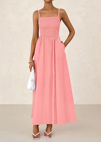 Women's Dress, Thin Shoulder Strap Pleated Vest, Suspender Pocket Dress