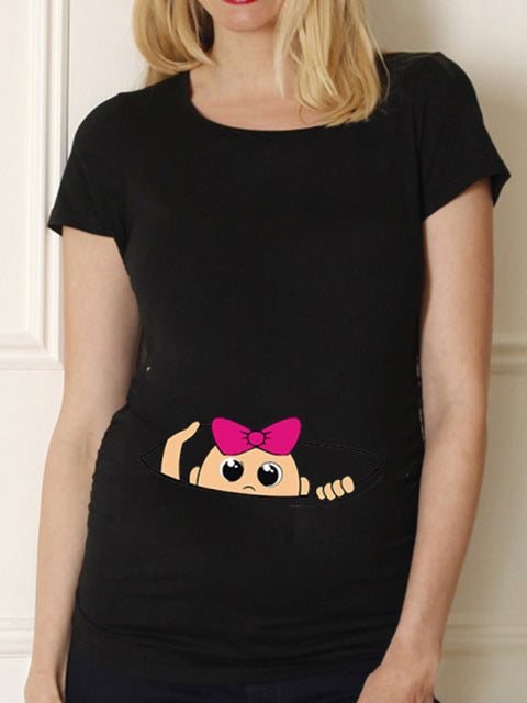 Maternity Shirt Maternity Cute Baby Printed O-Neck Lootquake LLC
