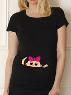 Maternity Shirt Maternity Cute Baby Printed O-Neck Lootquake LLC