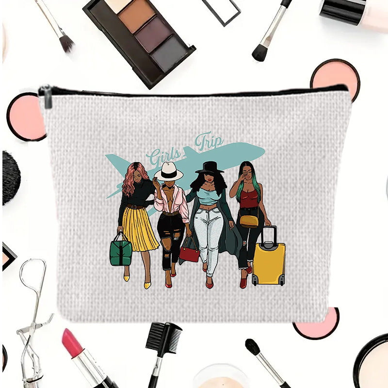 Linen printed cosmetic bag, cosmetic lipstick storage bag, small simple zipper evening clutch bag, - SJB-DIAMOND ELITES