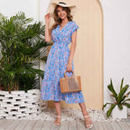 Women Summer Chiffon Floral Print Long Dress