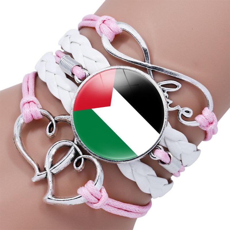 Palestinian flag keffiyeh pattern time gemstone love & ∞ style multi-layered bracelet (MAC080) - SJB-DIAMOND ELITES