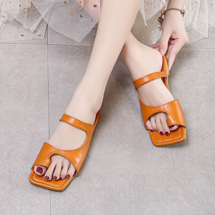 Women's Open Square Toe Separate Flat Heel Sandals Slip On Slipper Casual Shoes - SJB-DIAMOND ELITES