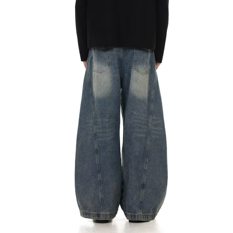 Men's American Retro Washed Design Wide Leg Loose Jeans Lootquake LLC