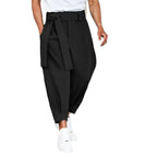 Men's Loose Solid Color Cropped Pants Belt Decoration European And American