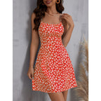Spring and summer slim-fit floral backless suspender short dress sexy and fashionable