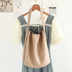 Elegant Woven Shoulder Strap Bucket Bag for Female - Versatile Texture Soft PU Retro Casual Tote