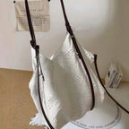 White large capacity hobo purse, embroidered shoulder bag, tote bag, commuter underarm bag