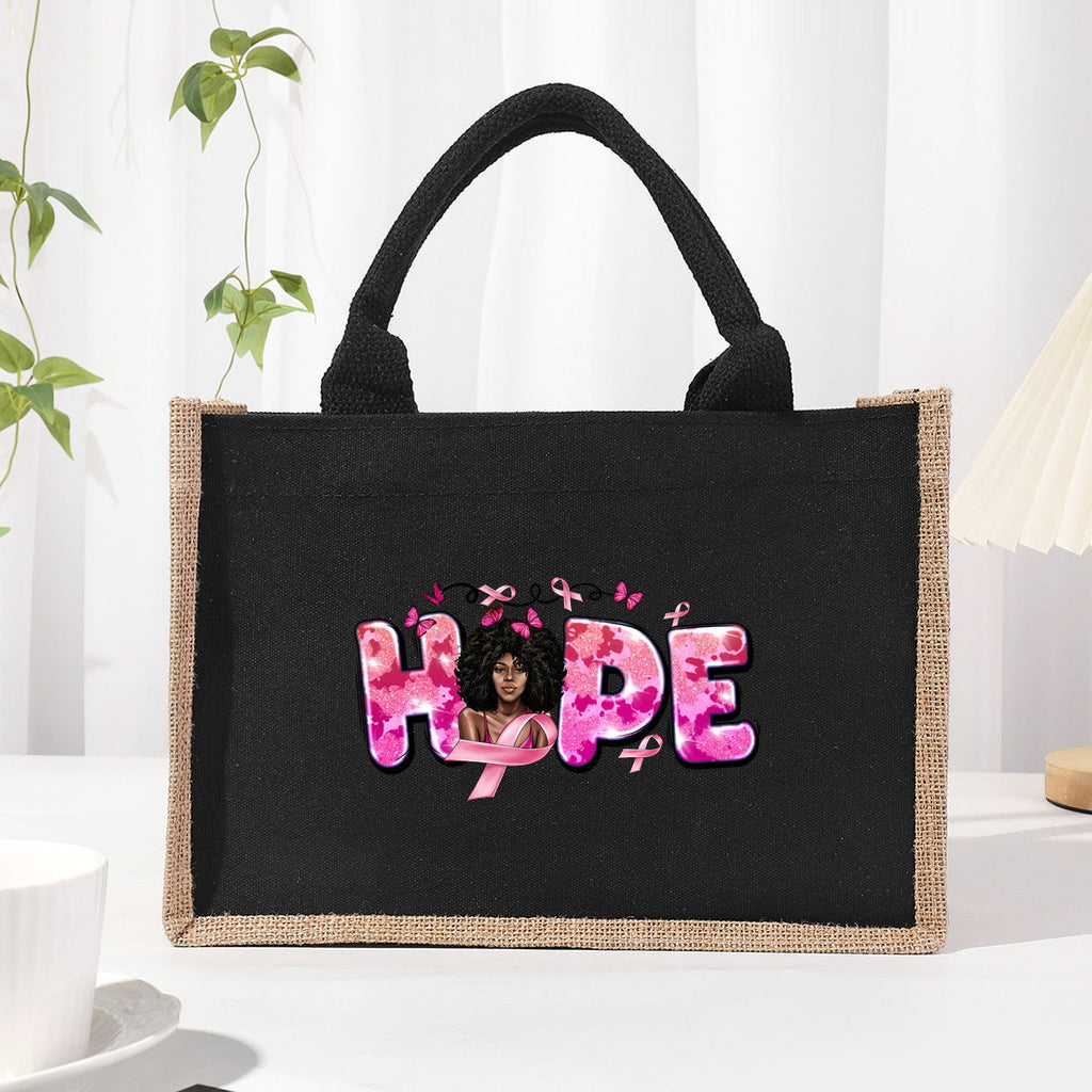 Cotton and linen canvas tote bag, printed letter tote bag, portable light handbag, gift shopping bag - SJB-DIAMOND ELITES