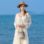 Bohemian small straw bag, seaside vacation mini bucket bag, leisure travel shoulder bag, small woven bag women hobo - SJB-DIAMOND ELITES