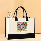 Canvas tote bag, large capacity printed tote bag women's, fashionable waterproof portable shopping bag - SJB-DIAMOND ELITES