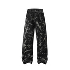 Street Fashion Hip Hop Inkjet Washed Distressed Stitching Straight Jeans Lootquake LLC