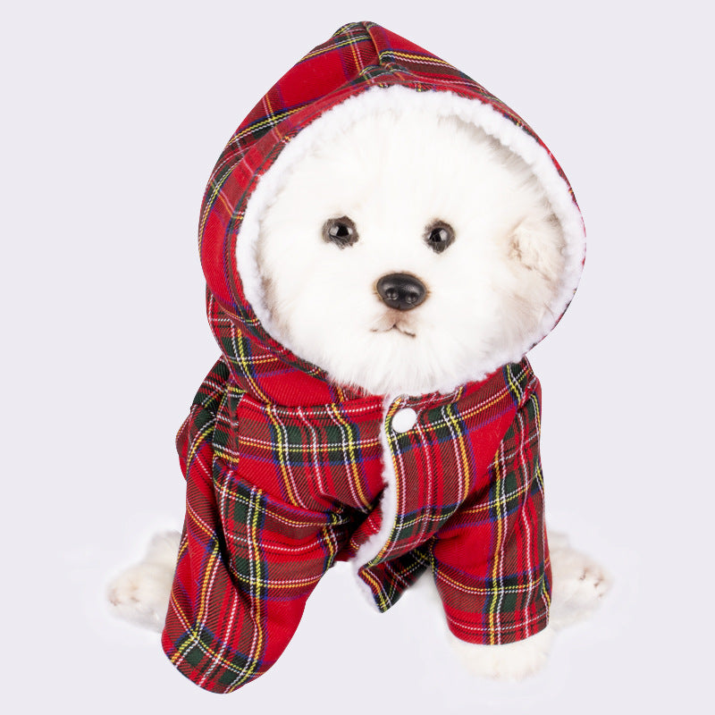Dog Hooded Sweater Plaid Pet Clothes Pi-Mart