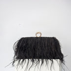Elegant Ostrich Hair Ring Box – Small Square Bag with Chain Crossbody Shoulder Velvet Evening Clutch Purse, Perfect for Dinner, Casual Outings, Party Events, and Prom Nights - SJB-DIAMOND ELITES
