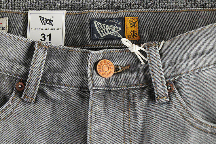 Retro Washed Distressed Cement Gray Jeans For Men Lootquake LLC