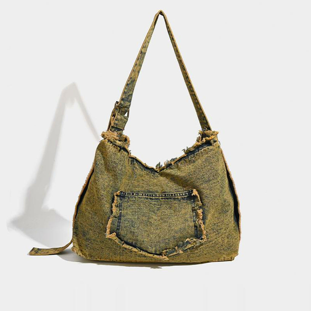 Large capacity hobo shoulder tote bag, retro denim bag, stylish crossbody bag, rivet design shoulder bag - SJB-DIAMOND ELITES