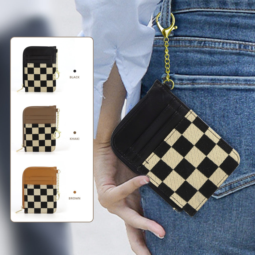 Retro plaid card bag wallet, change bag multi-card slot bank card simple microfiber holder - SJB-DIAMOND ELITES