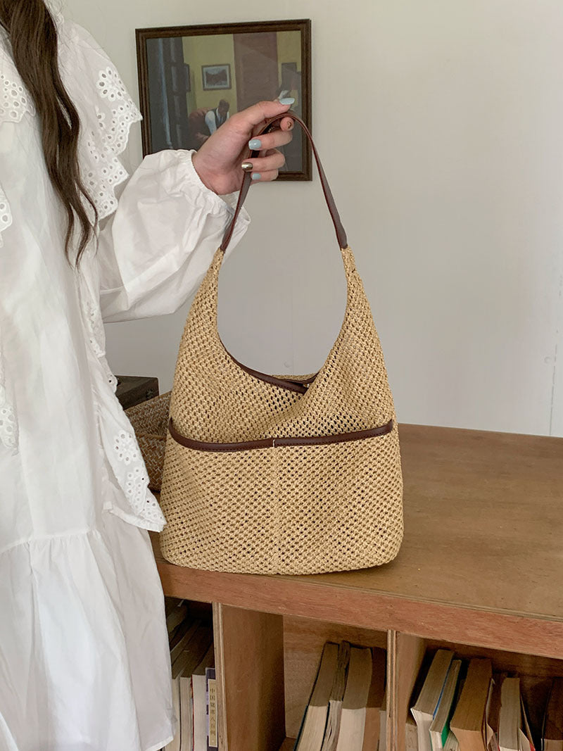straw bag, commuter hobo bag, summer woven hobo bag for women, straw shoulder purse, beach crochet bag lightweight - SJB-DIAMOND ELITES