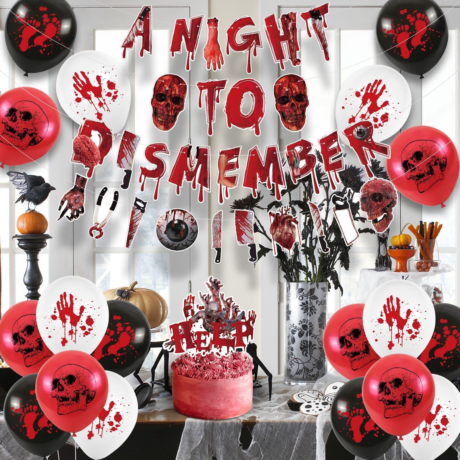 Halloween horror-themed haunted house holiday party decoration set flag background cloth card balloon honeycomb ornament - SJB-DIAMOND ELITES