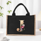 Cotton and linen canvas tote bag, printed letter tote bag, portable light handbag, gift shopping bag - SJB-DIAMOND ELITES