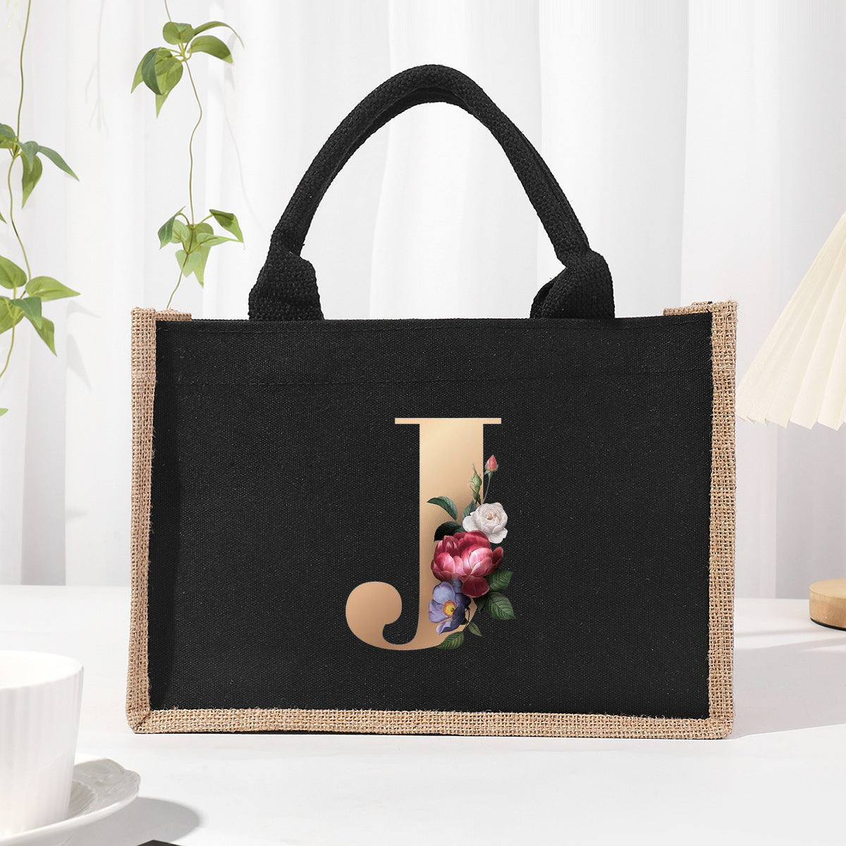 Cotton and linen canvas tote bag, printed letter tote bag, portable light handbag, gift shopping bag - SJB-DIAMOND ELITES