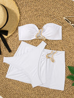 Swimsuit solid color three-piece swimsuit gold musical symbol accessories bikini bikini