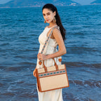 Straw tote bag, seaside vacation tote bag, large capacity beach bag, handbag contrasting color crossbody shoulder bag women with guitar belt - SJB-DIAMOND ELITES