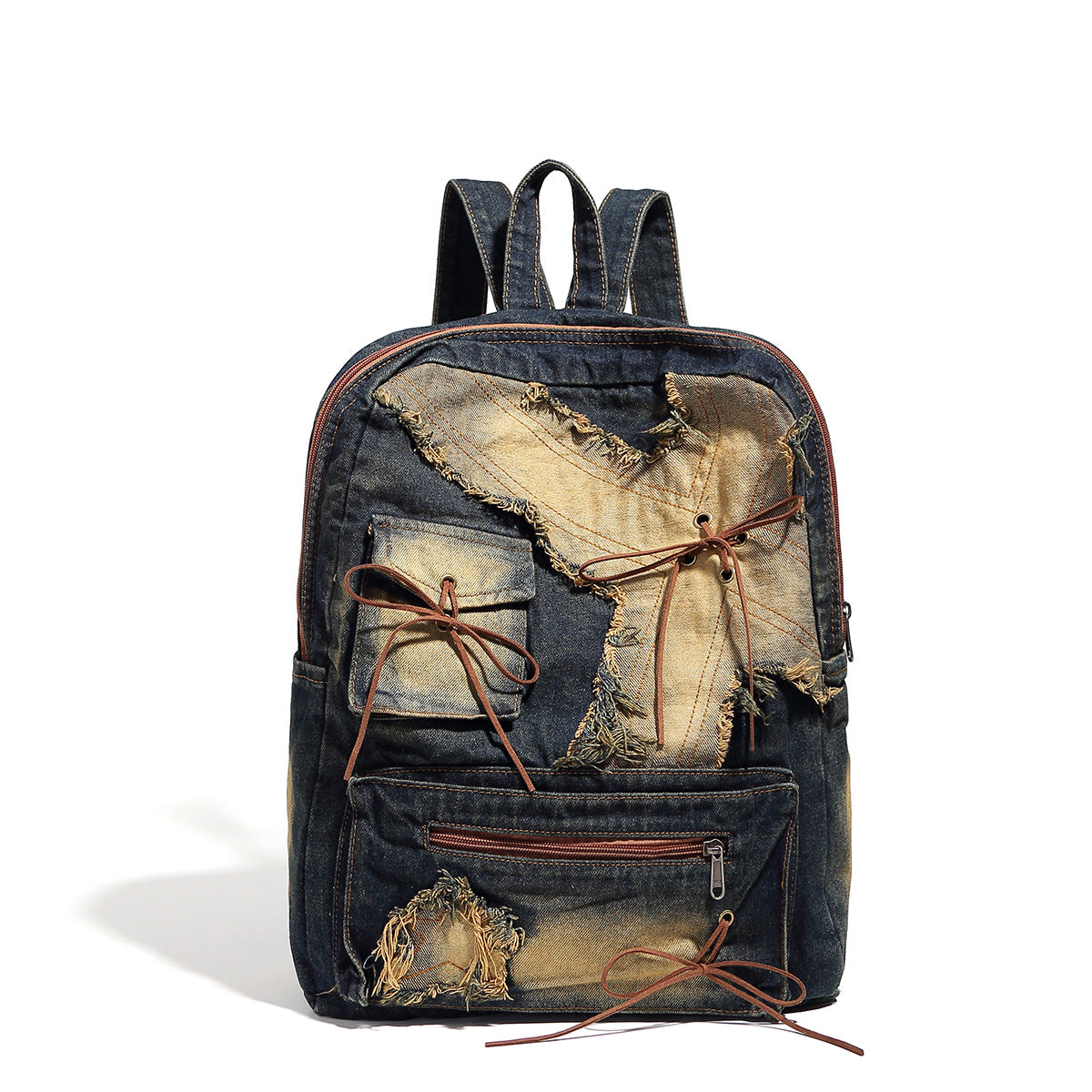 Washed denim retro backpack, design bow backpack pusre, Spice girl large capacity purse backpack - SJB-DIAMOND ELITES
