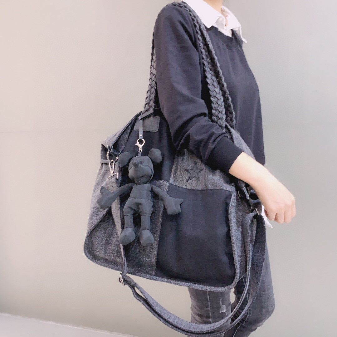Large Shoulder Bag with Patchwork Details simple Casual Oxford Fabric hobo bag for women - SJB-DIAMOND ELITES