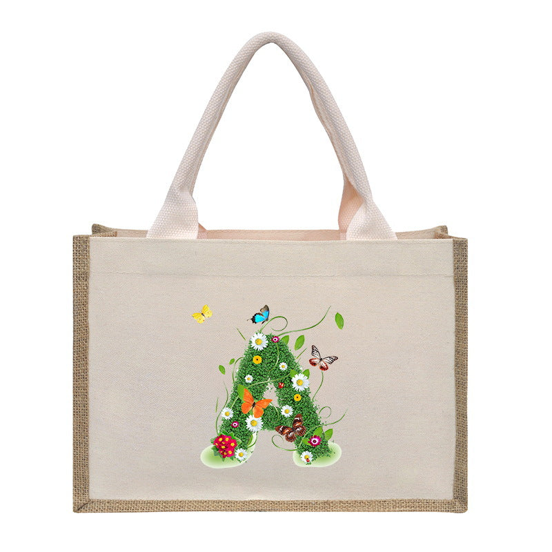 Cotton and linen canvas tote bag, printed letter tote bag, portable light handbag, gift shopping bag - SJB-DIAMOND ELITES