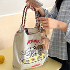 Cartoon embroidered shopping bag doggy pattern, nylon tote bag, fashion commuter large capacity shoulder bag - SJB-DIAMOND ELITES
